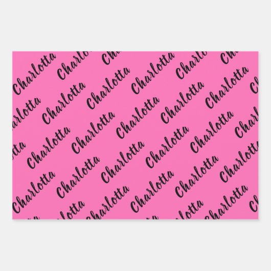 Moderne zwarte naam | Neon Hete Roze Kleur Inpakpapier Vel (Voorkant 3)