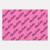 Moderne zwarte naam | Neon Hete Roze Kleur Inpakpapier Vel (Voorkant 2)