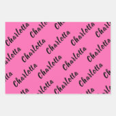 Moderne zwarte naam | Neon Hete Roze Kleur Inpakpapier Vel (Voorkant)