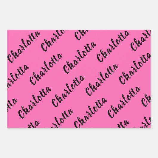 Moderne zwarte naam | Neon Hete Roze Kleur Inpakpapier Vel (Voorkant)