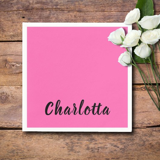 Moderne zwarte naam | Neon Hete Roze Kleur Servet