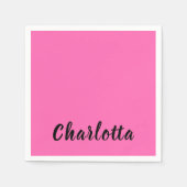 Moderne zwarte naam | Neon Hete Roze Kleur Servet (Voorkant)