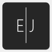 Moderne zwarte naaminitiaal vierkante sticker (Voorkant)
