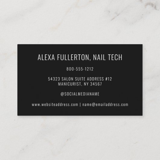 Moderne Zwarte Nail Tech Manicurist Handtekening Visitekaartje (Achterkant)