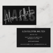 Moderne Zwarte Nail Tech Manicurist Handtekening Visitekaartje (Voorkant / Achterkant)