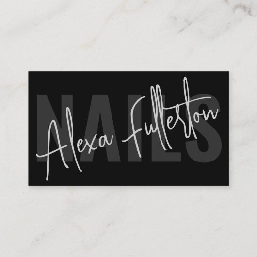 Moderne Zwarte Nail Tech Manicurist Handtekening Visitekaartje (Voorkant)