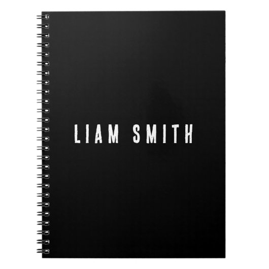 Moderne zwarte notitieboek met monogram en naam (Voorkant)