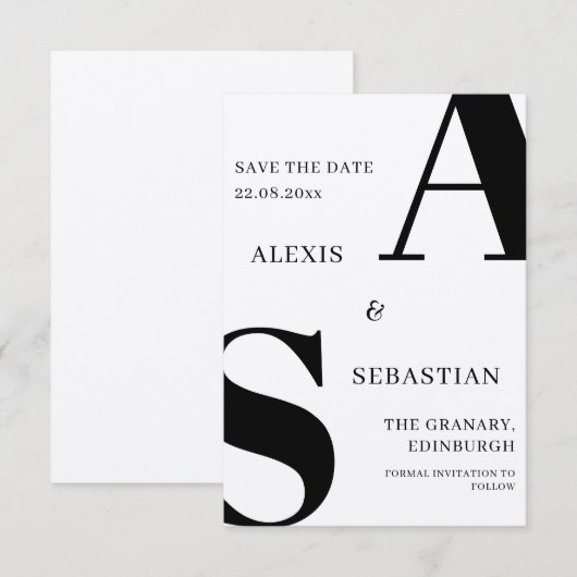 Moderne Zwarte op Witte Monochrome Save The Date (Voorkant / Achterkant)