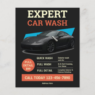 Moderne Zwarte Oranje Auto Detailing Service Flyer