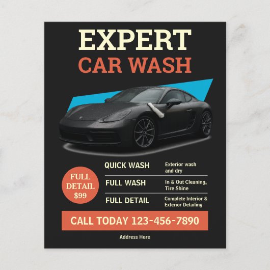 Moderne Zwarte Oranje Auto Detailing Service Flyer (Voorkant)