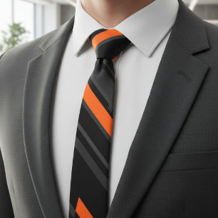 Moderne Zwarte Oranje Diagonale Streep Stropdas