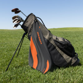 Moderne Zwarte Oranje Geometrische Naam Golfhanddoek
