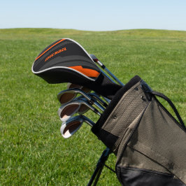 Moderne Zwarte Oranje Geometrische Naam Golfheadcover