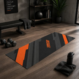 Moderne Zwarte Oranje Geometrische Naam Sporten Yogamat