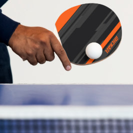 Moderne Zwarte Oranje Geometrische Naam Tafeltennisbatje