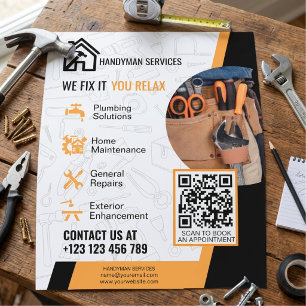 Moderne Zwarte Oranje Handyman Huisreparatie Diens Flyer