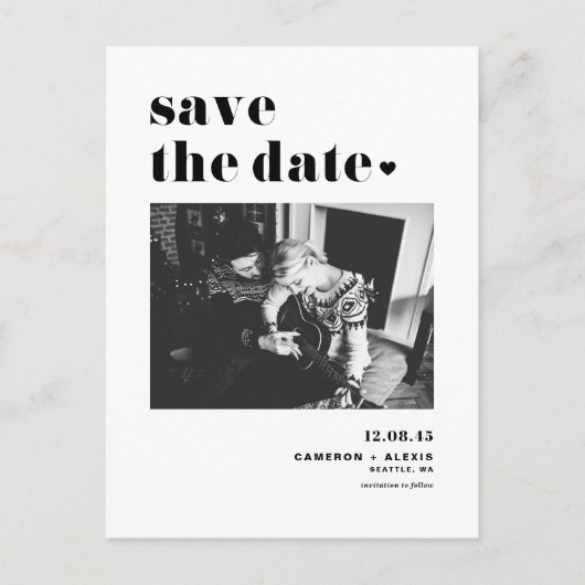Moderne zwarte oude Typografie Foto slaat de datum Aankondigingskaart (Voorkant)