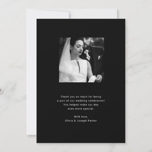 Moderne zwarte overlay | Fotobruiloft Bedankkaart (Achterkant)