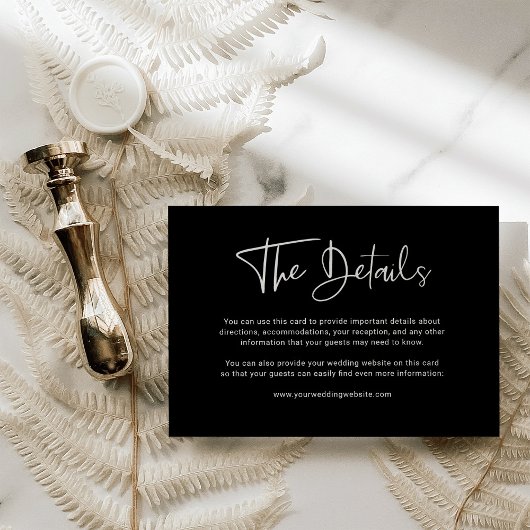 Moderne zwarte overlay | Trouwdetails Informatiekaartje