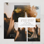 Moderne zwarte overwegend 3 foto minimalist invite save the date (Voorkant / Achterkant)