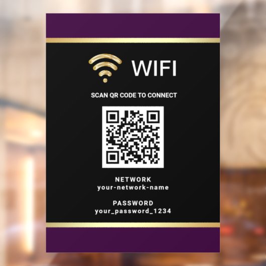 Moderne Zwarte Paarse QR-code Wifi Netwerk Wachtwo Raamsticker (Vel 2)