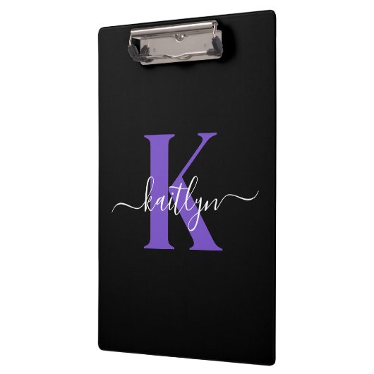Moderne Zwarte Paarse Script Monogram Klembord (Links)