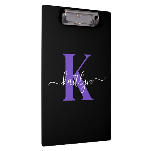 Moderne Zwarte Paarse Script Monogram Klembord (Rechts)