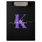 Moderne Zwarte Paarse Script Monogram Klembord (Voorkant)