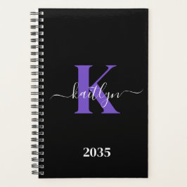 Moderne Zwarte Paarse Script Monogram Planner
