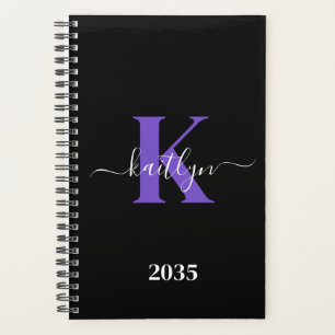 Moderne Zwarte Paarse Script Monogram Planner