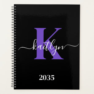 Moderne Zwarte Paarse Script Monogram Planner