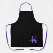 Moderne Zwarte Paarse Script Monogram Schort (Voorkant)