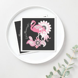 Moderne zwarte Paisley Roze flamingo Paper Servet