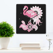 Moderne Zwarte Paisley Roze Flamingo