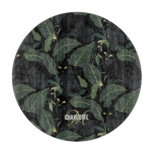 Moderne zwarte panter patroon monogram naam snijplank