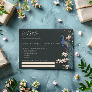 Moderne Zwarte Pauw RSVP Kaart