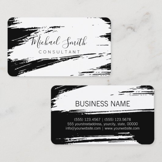 Moderne zwarte penseellijnverf visitekaartje (Voorkant / Achterkant)