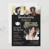 Moderne zwarte penseelstreek 3 foto's afstuderen kaart (Voorkant)