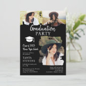 Moderne zwarte penseelstreek 3 foto's afstuderen kaart (Staand voorkant)