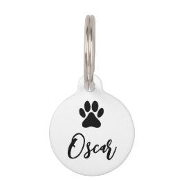 Moderne zwarte Pet Paw-afdrukken met telefoonnumme Huisdierpenning