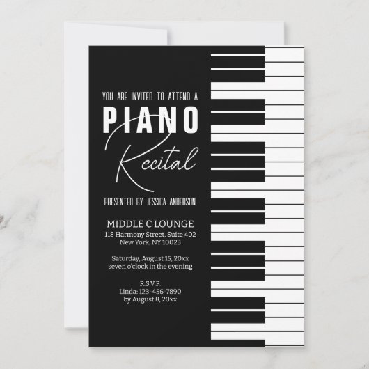 Moderne Zwarte Piano Overweging Uitnodiging Kaart (Voorkant)