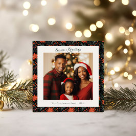 Moderne Zwarte Poinsettia Foto Kerstmis Kaart