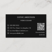 Moderne Zwarte Professionele Foto QR Code Visitekaartje (Achterkant)
