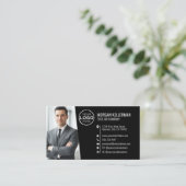 Moderne Zwarte Professionele QR-code Fotologo Visitekaartje (Staand voorkant)