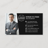 Moderne Zwarte Professionele QR-code Fotologo Visitekaartje (Voorkant)