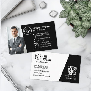 Moderne Zwarte Professionele QR-code Fotologo Visitekaartje