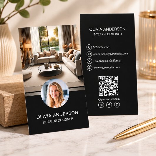 Moderne Zwarte Professionele QR-code Visitekaartje