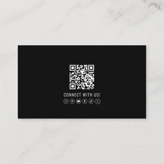 Moderne zwarte professionele QR-codefoto Visitekaartje (Achterkant)