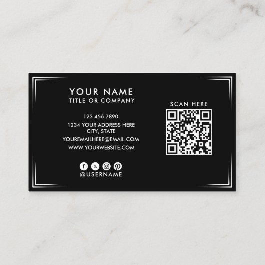 Moderne zwarte professionele visitekaartje & QR-co (Achterkant)