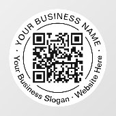 Moderne Zwarte QR-code Bedrijfsnaam Slogan Rond Raamsticker (Vel)